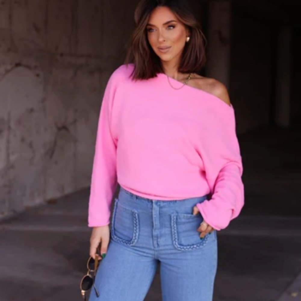 Lane 201 Women’s Size S Drop Shoulder Pullover Sweater Hot Pink Barbiecore Comfy